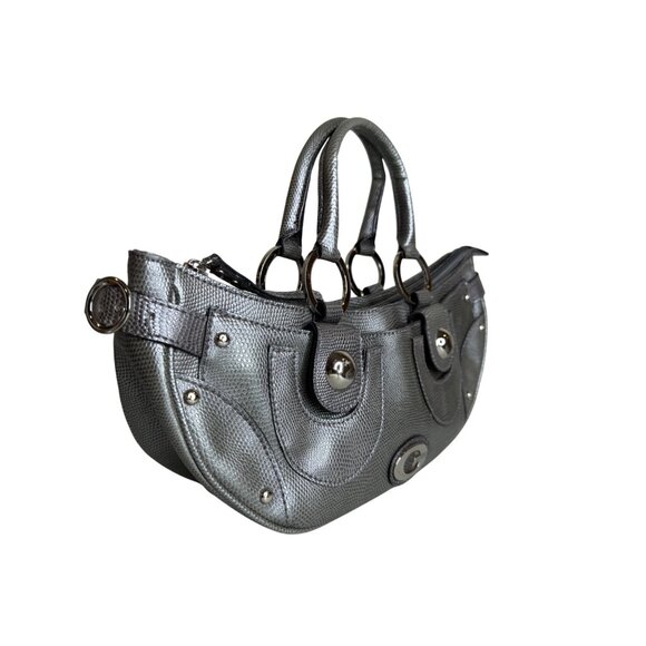 Y2K Guess Metallic Silver Lizard Textured Handbag With Zebra Interior - Picture 2 of 7